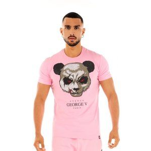 Avenue George V Paris T-Shirt Men's Pink Short Sleeve Tee Teddy Rhinestone L XL